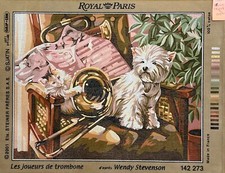 Royal Paris YORKSHIRE TERRIER DOG, CAT  TROMBONE needlepoint canvas 142273