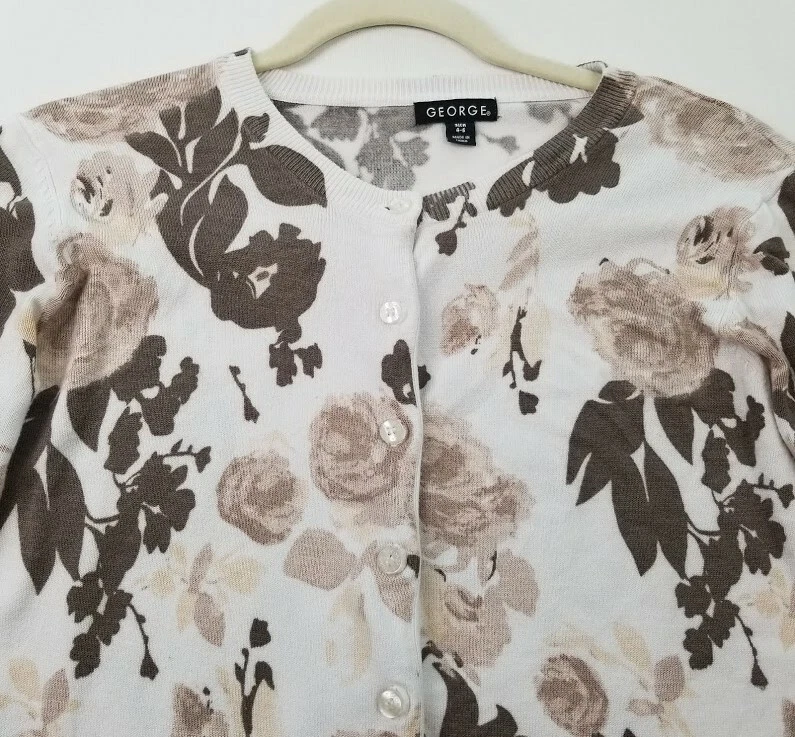George Cardigan Sweater Women’s Small S Multicolor Floral Roses ¾ Sleeve Stretch - Image 2 of 4