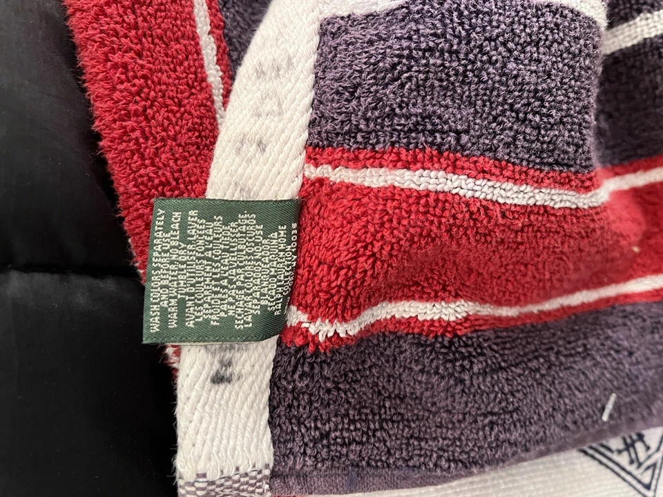 Vintage Ralph Lauren Striped Plush Bath Towels Purple Red LRL Monogram 2 - Image 4 of 4