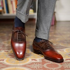 Handmade Brown suede leather brogue shoes for men, Brogue formal dress shoes