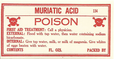 Vintage Pharmacy Label MURIATIC ACID POISON w/ Skull and Bones Apothecary Label