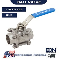 1" Socket Weld End Ball Valve Stainless Steel 316 Full Port 1000 WOG w. Lock