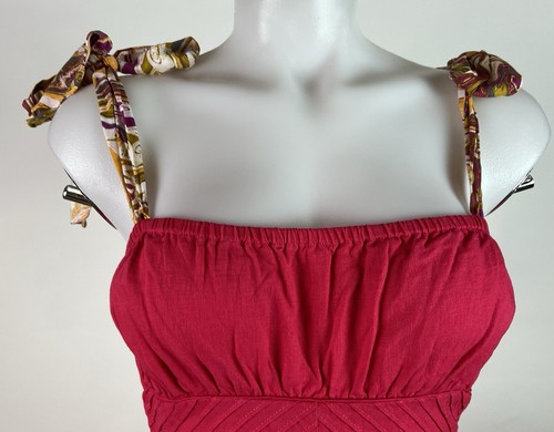 Free People Size 4 Santorini Print Strap Maxi Dress Hot Hibiscus Linen Blend - Picture 5 of 11