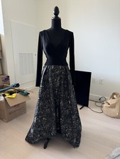 Xscape Womens Black V Neck Gold Silver Floral Mesh Maxi Dress Gown Evening Fit