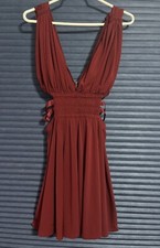 Express Womens Dress Medium Burgundy Mini Plunging Neck Party Cocktail
