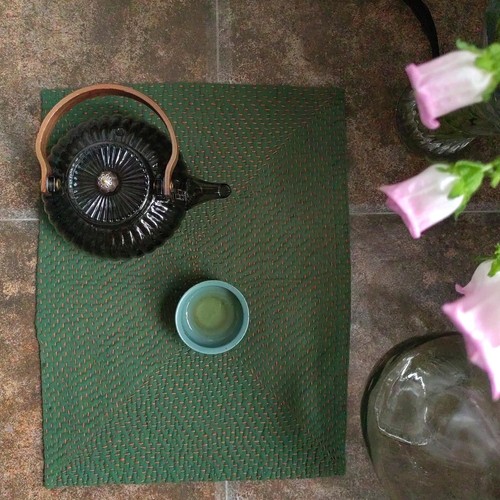 Indigo blue dyed sashiko tea ceremony matTea Pot Mat Japanese Stitching Green - Picture 1 of 5