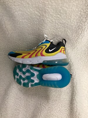 Nike Air Max 270 React ENG Blue Kids GS Shoe Yellow CD6870-700 Sz 