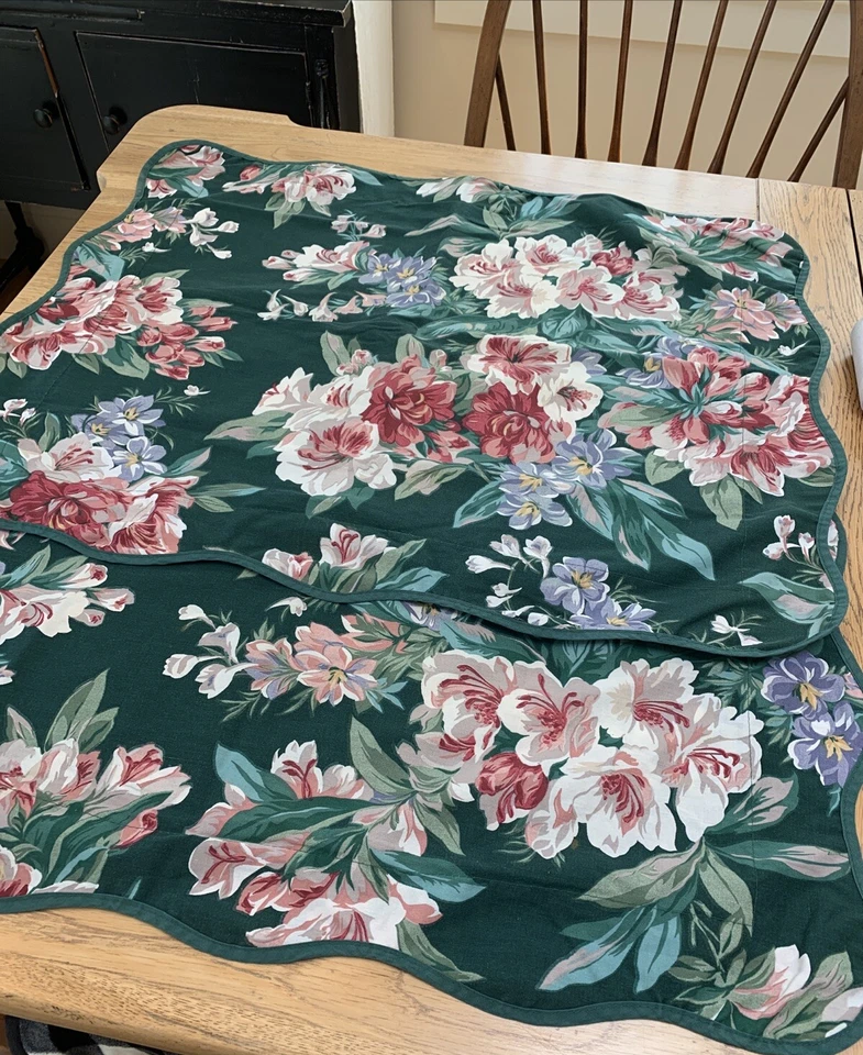 VTG 90s SPRINGMAID Twin Flat Sheet Pillow Shams Floral Green Ruffled Flaw Cotton - Image 3 of 4