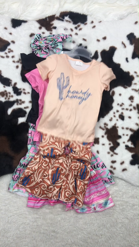 Western Little Country Girls Short Sleeve Top Bell Bottom Pants Outfit - Video 1 of 1