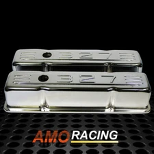 Steel Baffled Tall Valve Covers Stamped 327 Chrome Fit 58-86 SBC Chevy 283 350 