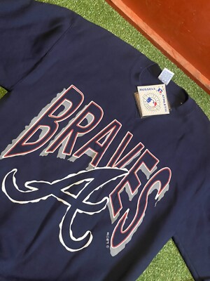 Vtg 90's Russell Athletic MLB Atlanta BRAVES Baseball Navy USA