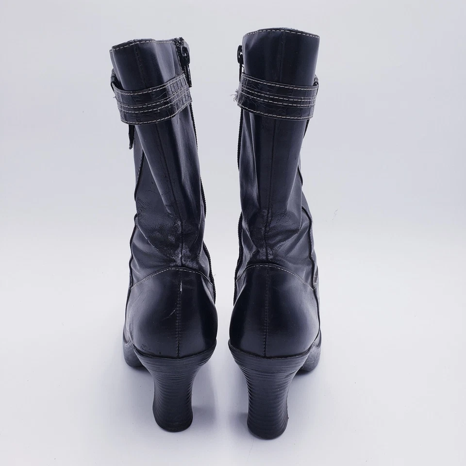 Botas gruesas de media pantorrilla de los 90 Y2K Xhilaration negras de imitación de cuero para mujer 8,5 Foto 4 de 4