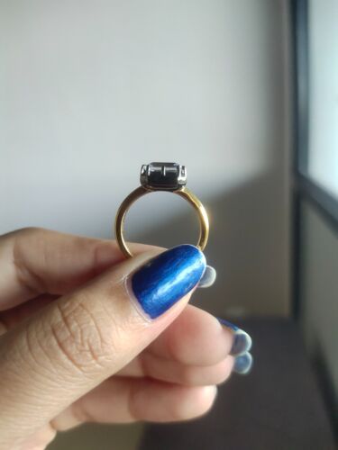 Anello di Fidanzamento East West Taglio Smeraldo Moissanite Nero Rodio Lunetta Set Semplice - Foto 8 di 14