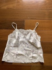 Olga Vintage White/Blue Pink Flowers Lace Trim Camisole Women s Small Unique