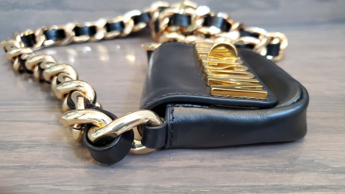 MOSCHINO A071094120555 関税送料込 Moschino Mini Leather Chain Shoulder / Crossbody Bag RARE