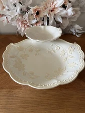 Lenox LINEN CLOSET Pattern Chip and Dip Shell Serving Dish China 13" Wide