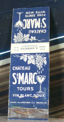 Vintage Matchbook Cover W4 Grapes Wine Chateau Saint Marc Tours Vin Blanc Doux