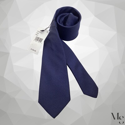 $128 SAKS FIFTH AVENUE Navy Geometric Silk Tie Made In Italy 58 - 3'' NWT