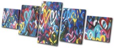 Colourful Pop Hearts Love Graffiti MULTI Leinwand Kunst Bild drucken