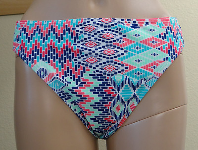 NWOT AQUA COUTURE Ethnic Source geo multi swim bikini bottom pant w tab sides,14