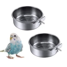 2 Pack Stainless Steel Bird Feeding Dish Cups Bird Feeder with Clamp for Cage