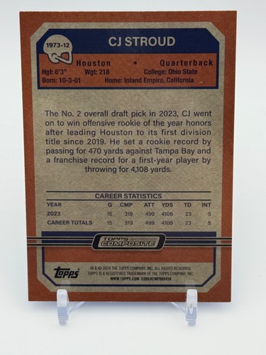 2023 Topps Composite CJ Stroud 1973 Topps Blue Wave Refractor Rookie RC #/75 - Picture 2 of 2