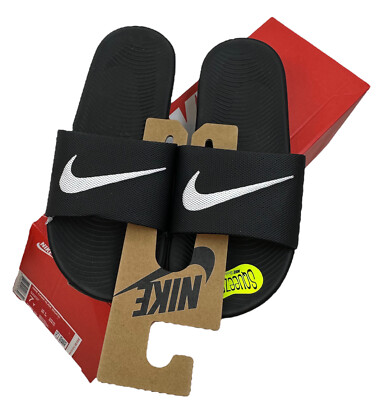 Nike Unisex Kids Kawa Slide Sandal Youth US Big Kid Black White Swoosh Sz 7  NIB