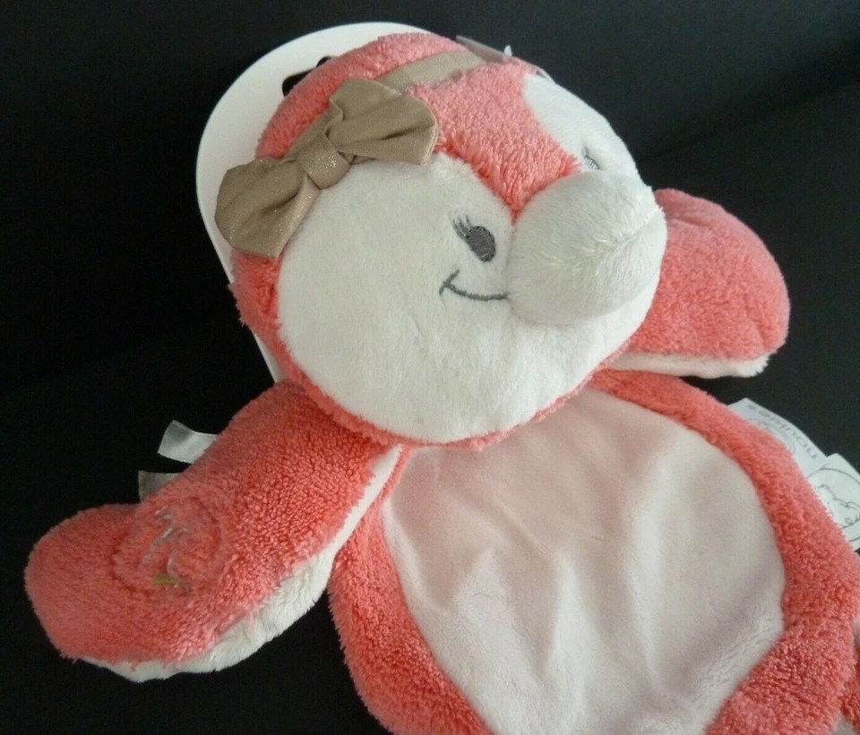 *. DOUDOU PLAT NOUKIE'S PINGOUIN ROSE BLANC DAISY ET COCO NOEUD NEUF ETIQUETTE - Photo 2/4