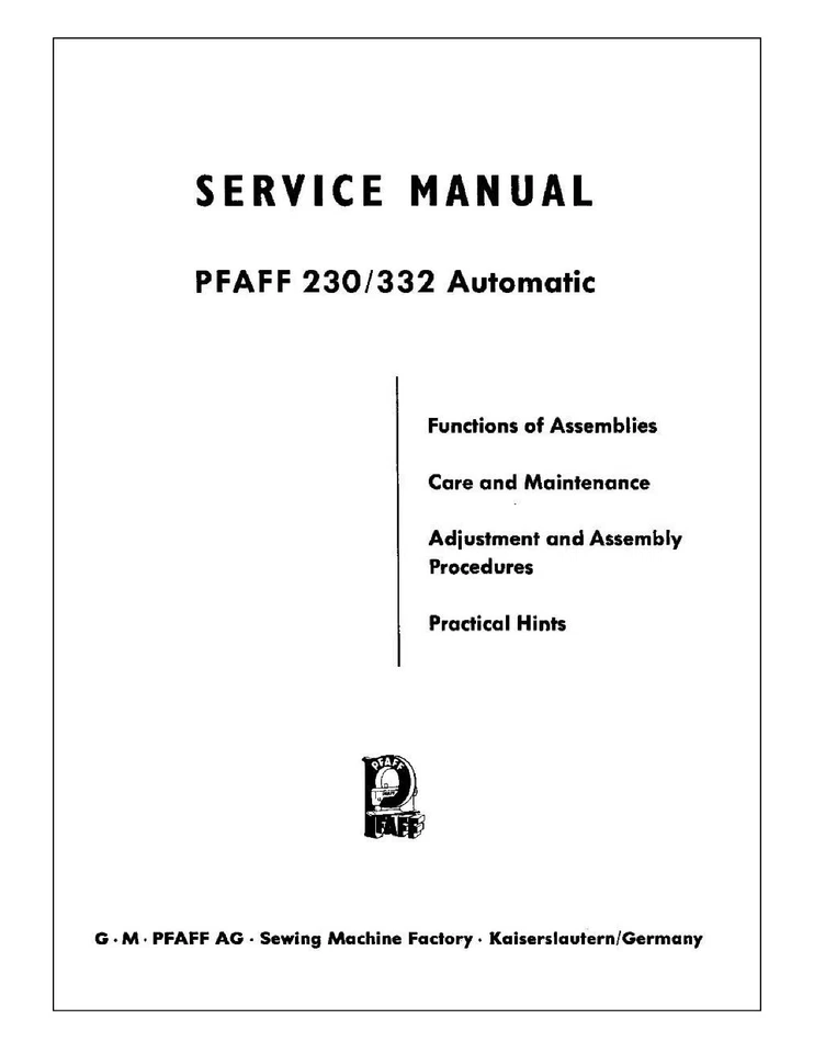 PFAFF 230/332 Máquina de Coser Automática Manual de Servicio-Mantenimiento-Libro en CD Foto 2 de 4