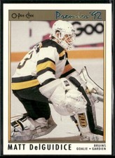 1991-92 O-Pee-Chee Premier #96 Matt DelGuidice Boston Bruins Rookie Hockey Card
