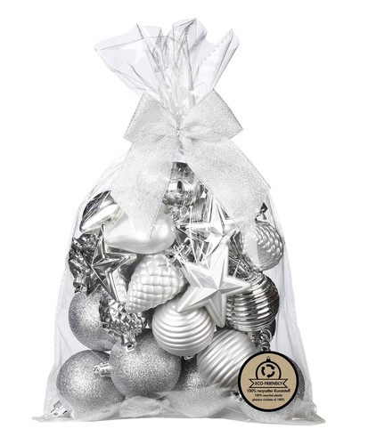 30 Weihnachtskugeln 5-7cm Kunststoff Sterne Zapfen Herzen Mix Christbaumkugeln - Bild 10 von 13