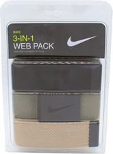 Nike Golf Men's 3-in-1 Web One-Size-Fits-Most Belts, Black/Olive/Khaki