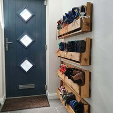 Large Reclaimed Bespoke Wood Wall Mounted Shoe Rack Storage Space saver