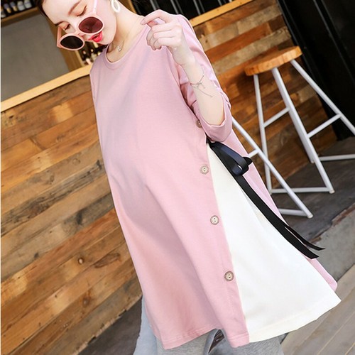 Umstand Patchwork Kleid Herbst Langarm Umstandskleid Korean Style Neu - Bild 14 von 27