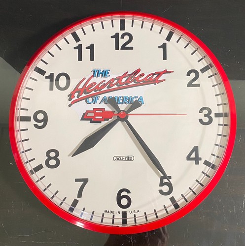 Vintage HEARTBEAT OF AMERICA Wall Clock Chevy Chevrolet Acu-Rite Made in USA 13"