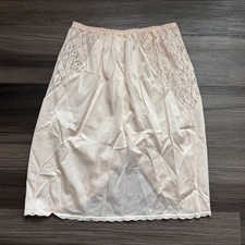Vintage Warners Half Slip Skirt Size Petite Small Beige Back Slit Nylon Lace