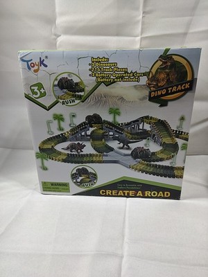 Toyk Dino Track Create a Road Set, 2 Dinosaurs, & 2 Batt. Op. Cars, 216 pcs