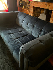 Sofology Navy Blue velvet Chesterfield 3-Seater Sofa with Removable Cushions