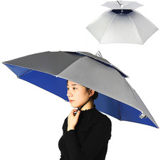 Double Layer Umbrella Hat Women Men Folding Sun Rain Cap with Adjustable Head Ba