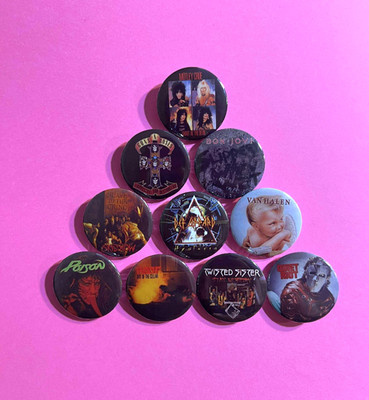 Hair Metal 1.25'' Button Pin Lot (10) Motley Crue Guns N Roses Bon Jovi Van Halen