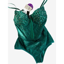 NWT Windsor Bejeweled Bodysuit Emerald Bedazzled Push Up Bustier Wicked Small