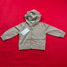 Cárdigan Quince Baby Lavable Cachemira Con Capucha Oreja de Oso Avena 9-12M LB31331 NUEVO CON ETIQUETAS