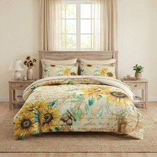7 Pcs Queen Size Comforter Set with 2 Pillowcases  2 Shams, Sunflower Floral...