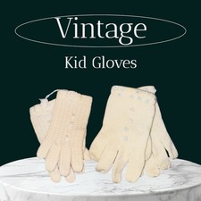 Lot of 2 Vintage Little Girl Children's Kid Gloves White Cream Pearls