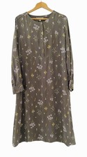 M&S Per Una Midi Dress Green White Ditsy Floral Long Sleeve Pockets UK 12