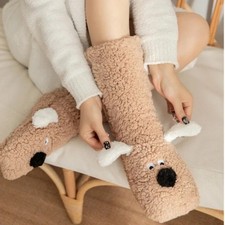 Women's Warm Thermal Lined Anti-Slip Socks Winter Cute Dog Fuzzy Slipper Socks