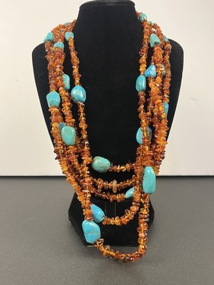 JAY KING DTR 5 Strand Natural Honey AMBER TURQUOISE 925 Sterling Silver Necklace