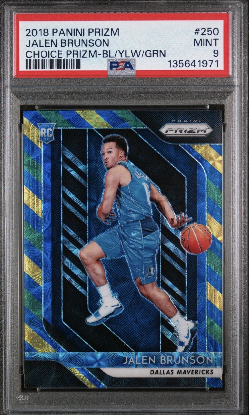 2018 Panini Prizm Jalen Brunson RC Rookie Blue Yellow Green Choice Prizm Knicks