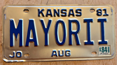 KANSAS VANITY LICENSE PLATE " MAYOR II " KS