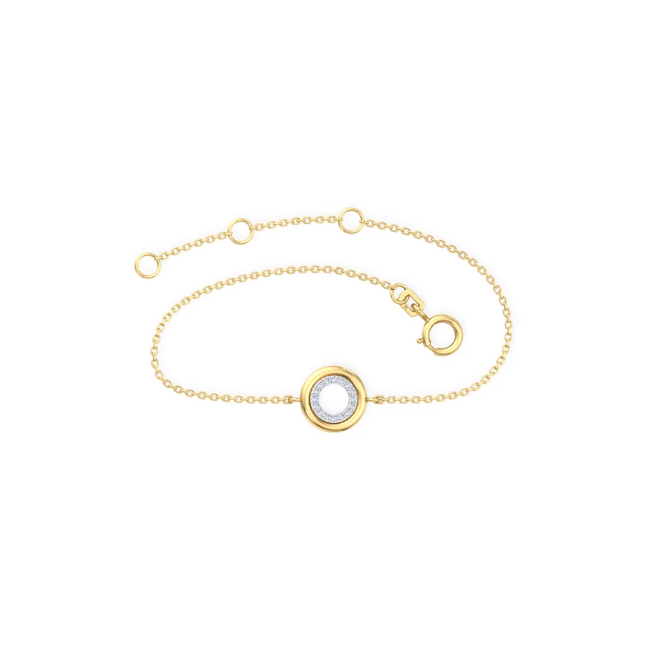 Круглый браслет из чистого желтого золота 9 карат с натуральными бриллиантами 19 см - подарок для нее - Изображение 2 из 3